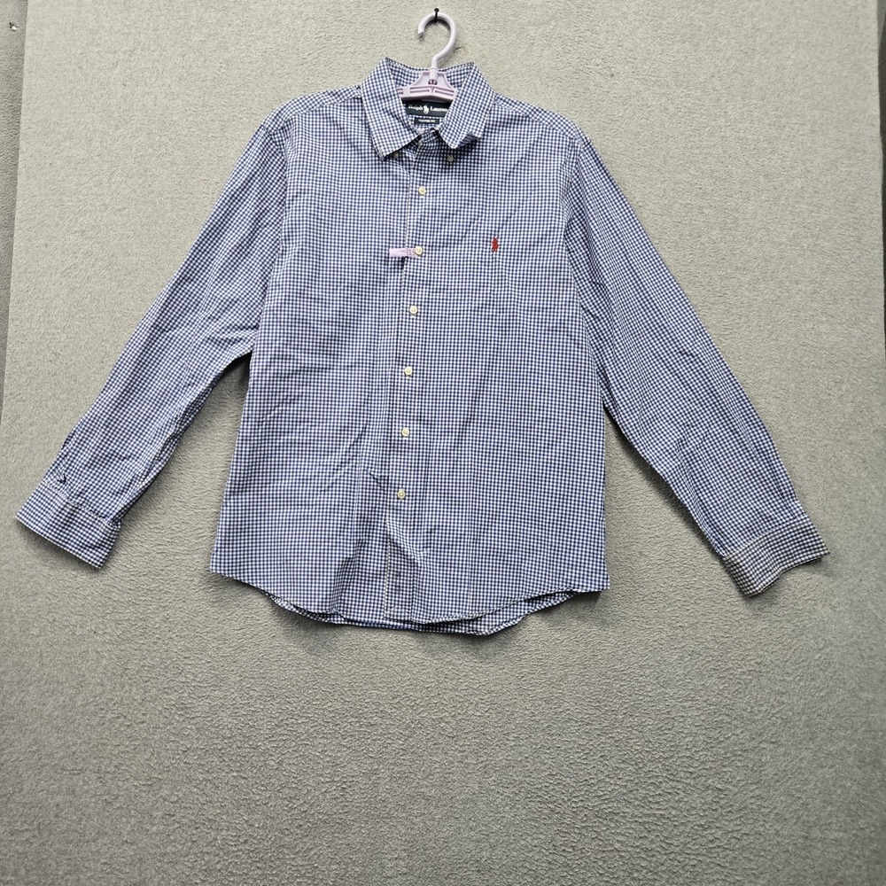 Ralph Lauren Men Button Up Shirt L Blue Embroidered Check Pony Slim